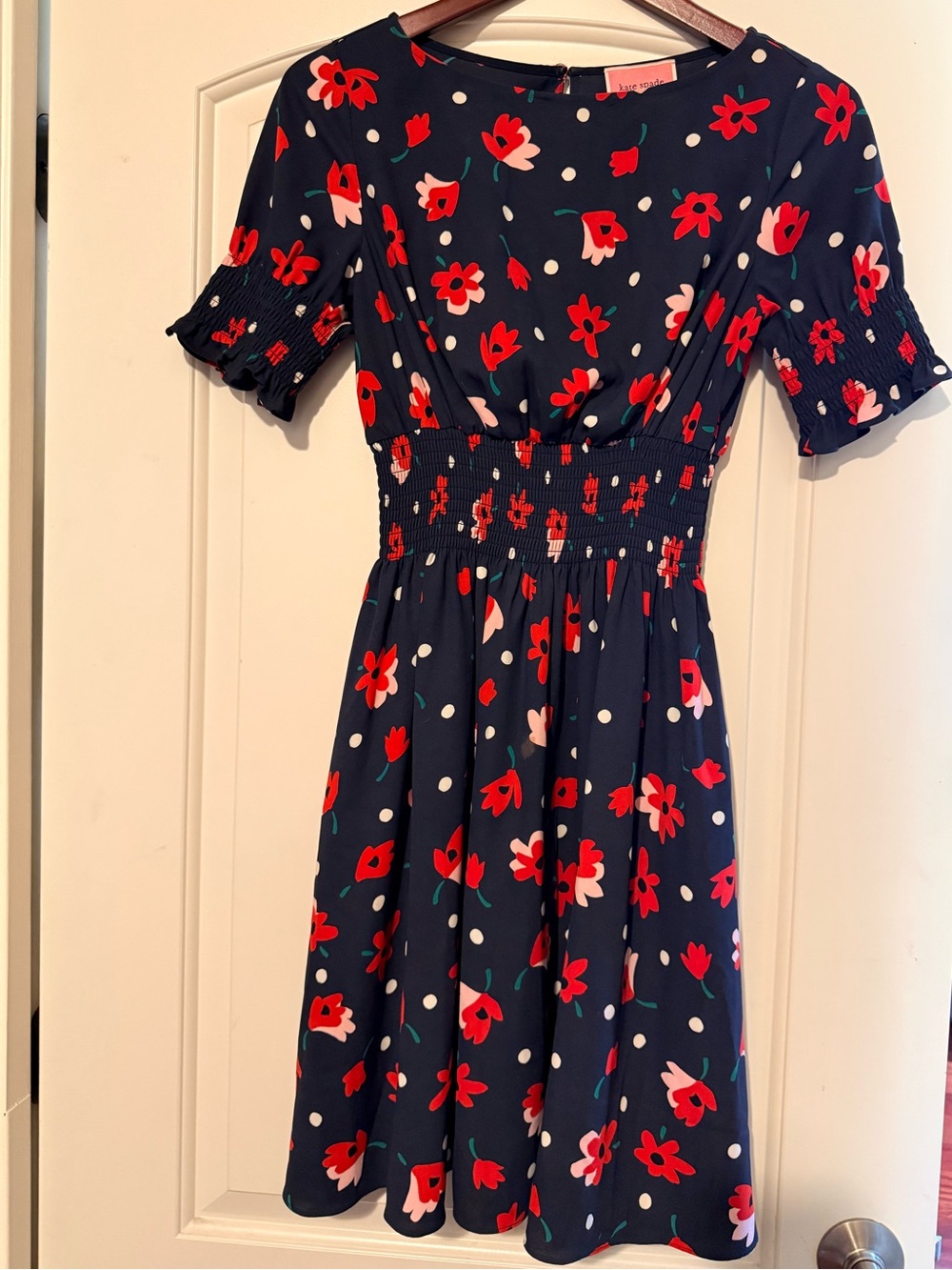 kate spade Navy Midi Dress with Red & Pink Floral Print